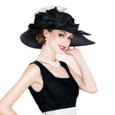 FS Black White Elegant Women Church Hats For Ladies Flowers Large Brim Organza Hat Beach Sun Kentucky Derby Hat Fedora