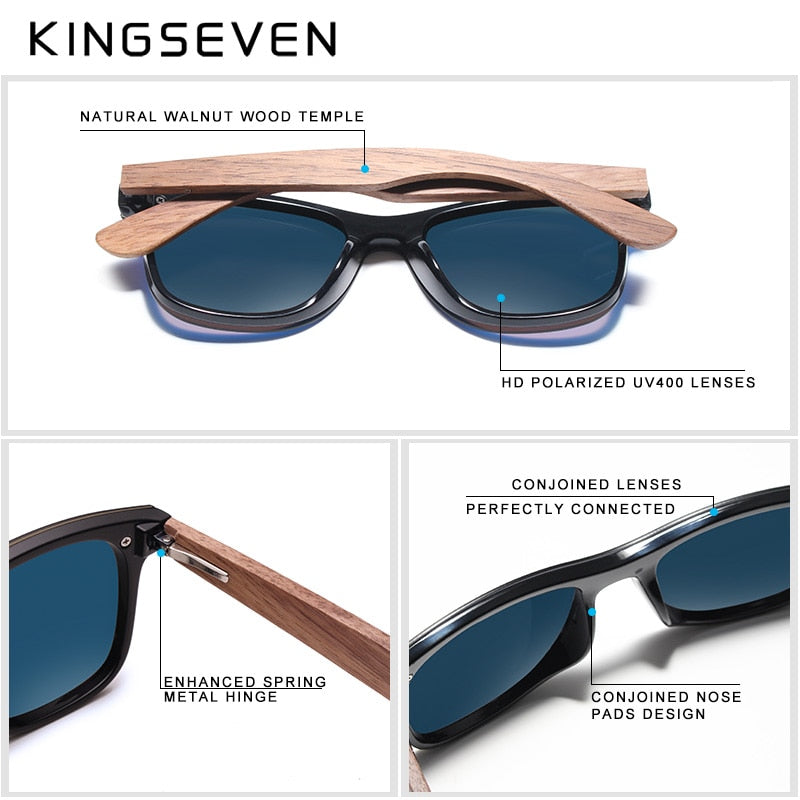 KINGSEVEN 2021 Luxus-Sonnenbrille aus Walnussholz, polarisiert, Holz, Markendesigner, randlos, verspiegelt, quadratisch, für Damen/Herren