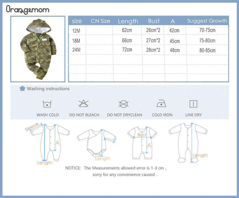 Orangemom Spring Fleece Baby Rompers Coats For Infant Clothes Hooded With Ear Lovely Camo Jumpsuits For Baby Boys Clothing Home