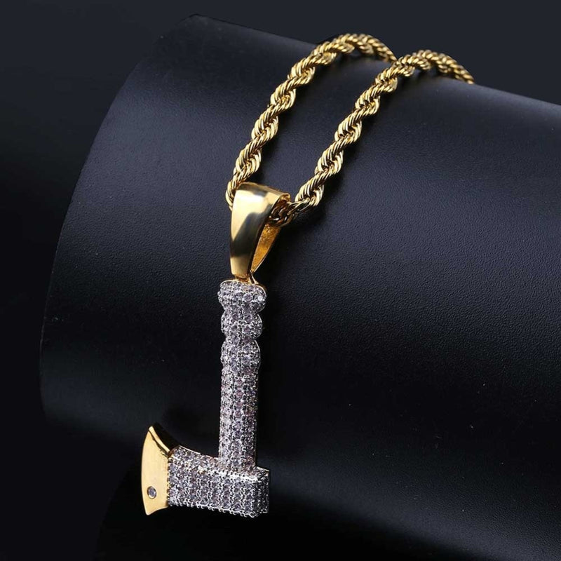 TOPGRILLZ Hip Hop Jewelry Ax Necklace&amp;Pendant Copper Gold Color Plated Iced Out Micro Pave Cubic Zircon Charm For Men Gifts