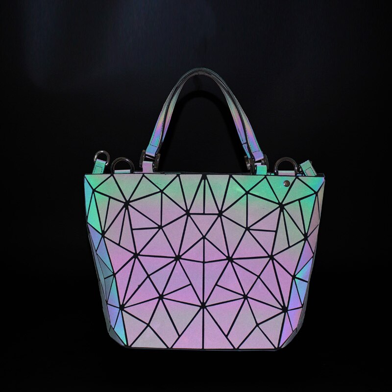 2022 Women Laser Geometry Bag Sequins Mirror Saser Plaid Folding Shoulder Bags Luminous Handbag Diamond Casual Tote Bucket Bag