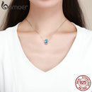 BAMOER 100% 925 Sterling Silver Daisies Daisy Flower Blue CZ Crystal Beads Charm fit Charm Bracelet DIY Jewelry Making SCC878