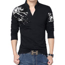 Hot Sale 2022 New Autumn Men's T Shirt Fashion Flower Print V Neck Long Sleeve T Shirt Mens Clothes Trend Casual Top Tee Men 5XL