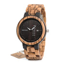 BOBO BIRD Hombres Relojes de pulsera Movimiento de cuarzo Calendario completo Reloj de madera Semana Pantalla relogio masculino en caja de regalo
