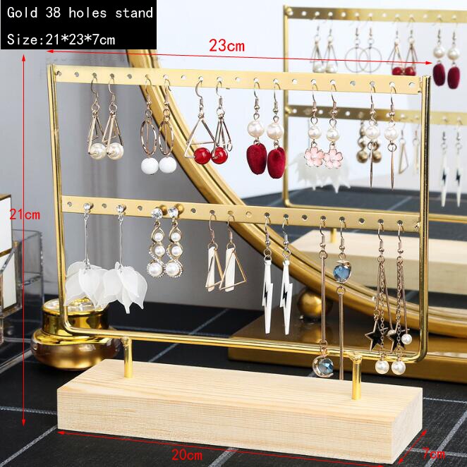 Nice Steel Earrings Storage Holder Jewelry Display Stand for Earrings Necklaces Bracelets Pendants Wooden Base Jewellery Rack