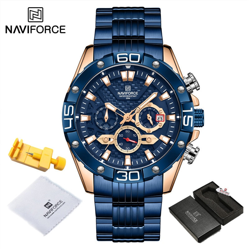 NAVIFORCE Fashion Watches For Men Luxury Original Classic Quartz Clock Analog Chronograph Sport Waterproof Steel Band WristWatch