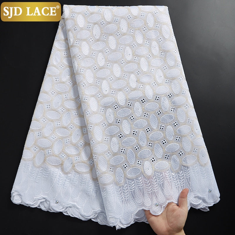 SJD LACE High Quality Swiss Voile Lace 5Yards African Cotton Lace Fabric With Hole Dubai Style For Nigerian Garment Sewing A2324