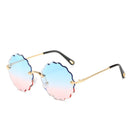 Brand Fashion Oversized Round Sunglasses Women Flower Design Trendy Rimless Sun Glasses Shades for Women Driving Eyewear UV400