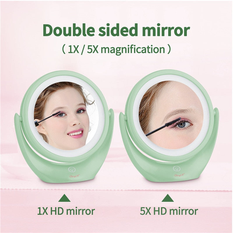 CkeyiN 1x/5x Vergrößerungs-Kosmetikspiegel, naturweißes LED-Licht, Kosmetikspiegel, Schreibtisch-Kosmetikspiegel, doppelseitiger Spiegel mit Hintergrundbeleuchtung
