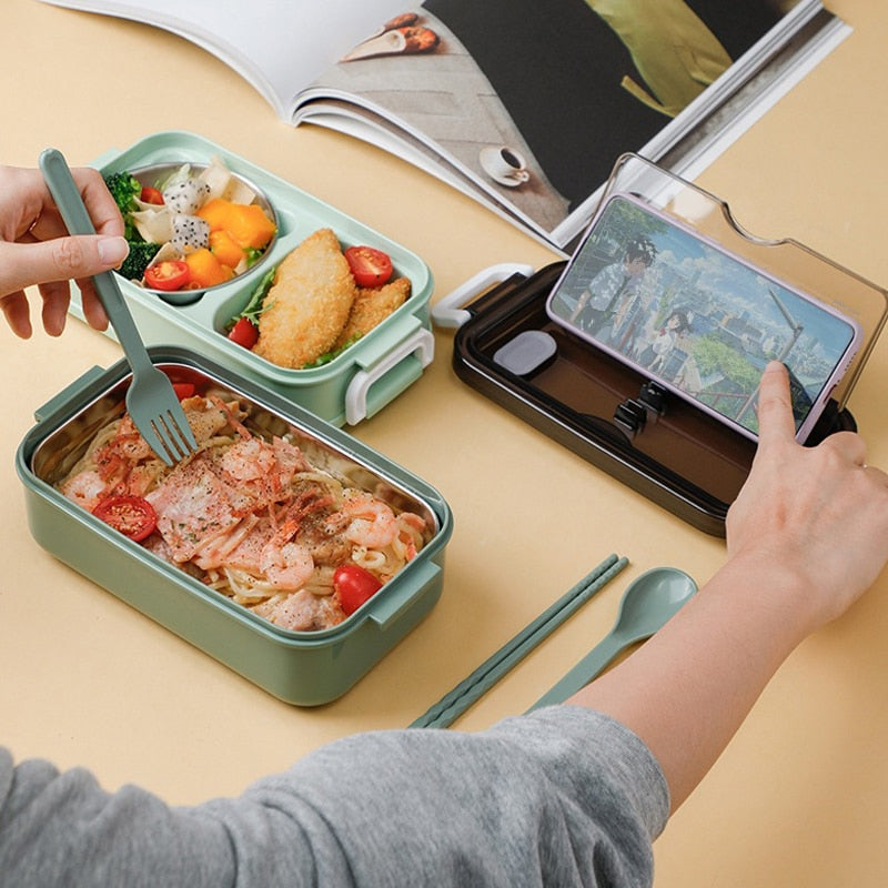 Double Stainless Steel lunch box for kids japanese snack box insulated lunch container food storage containers for hot food