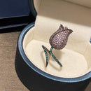 Bilincolor Fashion Trendy Cubic Zircon Royal Blue Flower Rose Adjustable Open Ring for Women