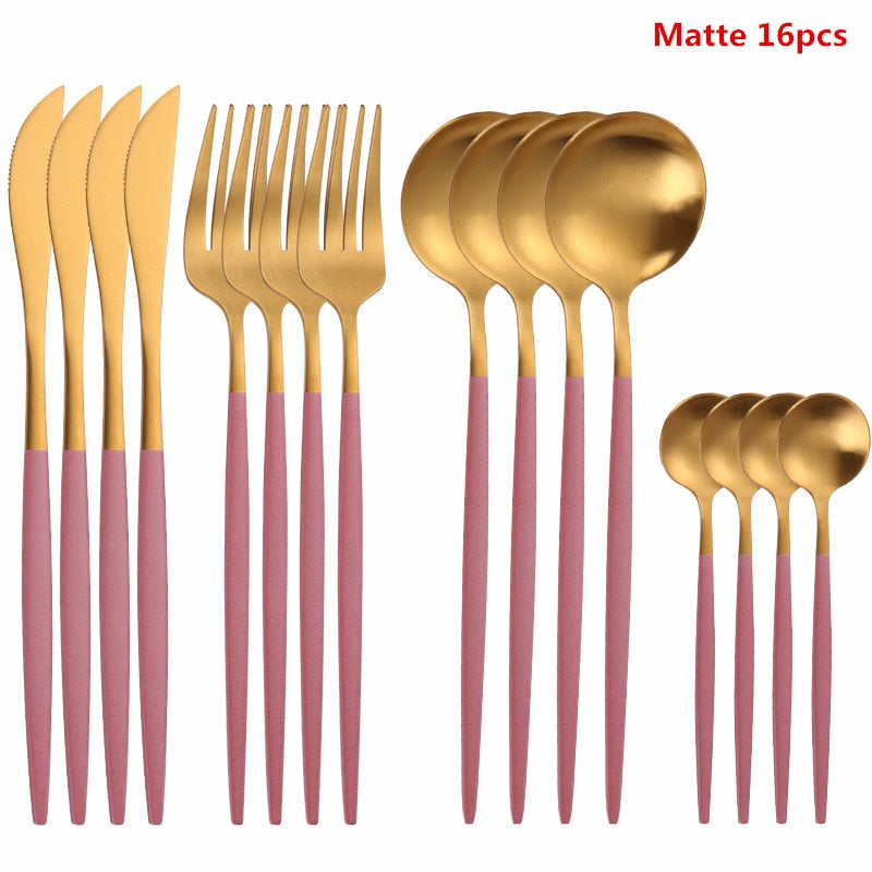 Black Tableware Forks Knives Spoons Cutlery Dinner Set Stainless Steel Cutlery Set Kitchen Flatware Set 16Pcs Luxury Dinnerware