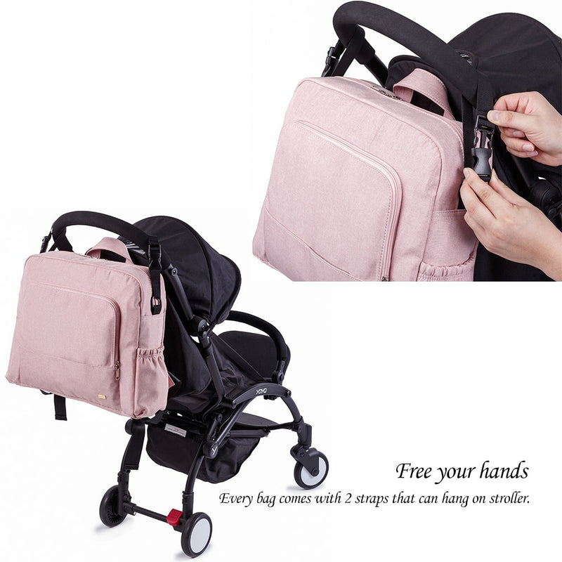 Soboba Wasserdichte rosa Wickeltasche für die Babypflege, multifunktionaler Wickelrucksack mit großer Kapazität, Reisetasche mit 2 Riemen