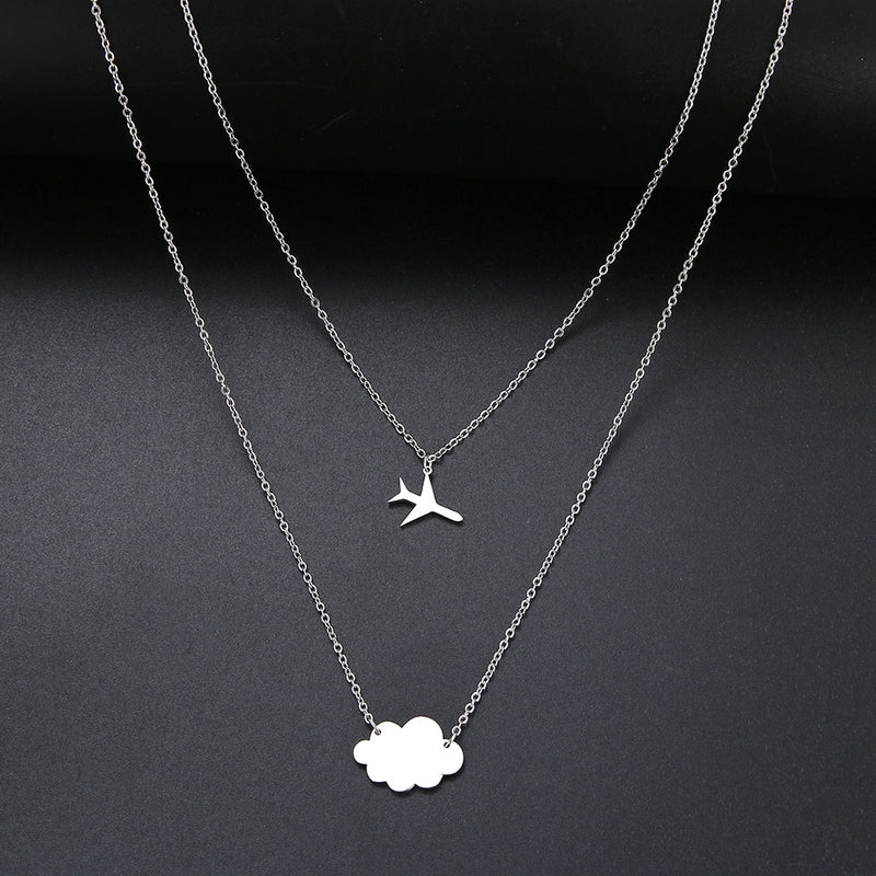 Neue Einfache Pailletten Wolke Halskette Flugzeug Sterne Herz Anhänger Mehrschichtige Kette Halsketten Für Frauen Geschenk Edelstahl Schmuck