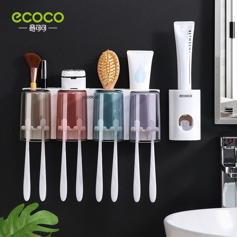 ECOCO Bathroom Toothbrush Holder Bathroom Organizer Electric Toothbrush Holder Wall Bathroom Accessories Set Home Accessories