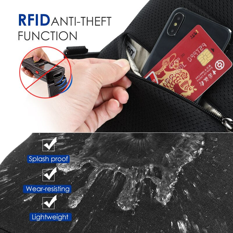 Garantía de por vida RFID bolsa de pecho antirrobo impermeable para hombre, bandolera ligera, bolsa de pecho para hombre, cremallera de alta calidad a la moda