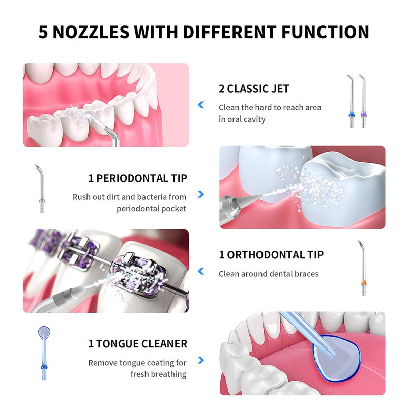 AZDENT portátil inalámbrico eléctrico agua Oral Dental irrigador Flosser USB recargable limpiador de dientes 5 modos IPX7 impermeable