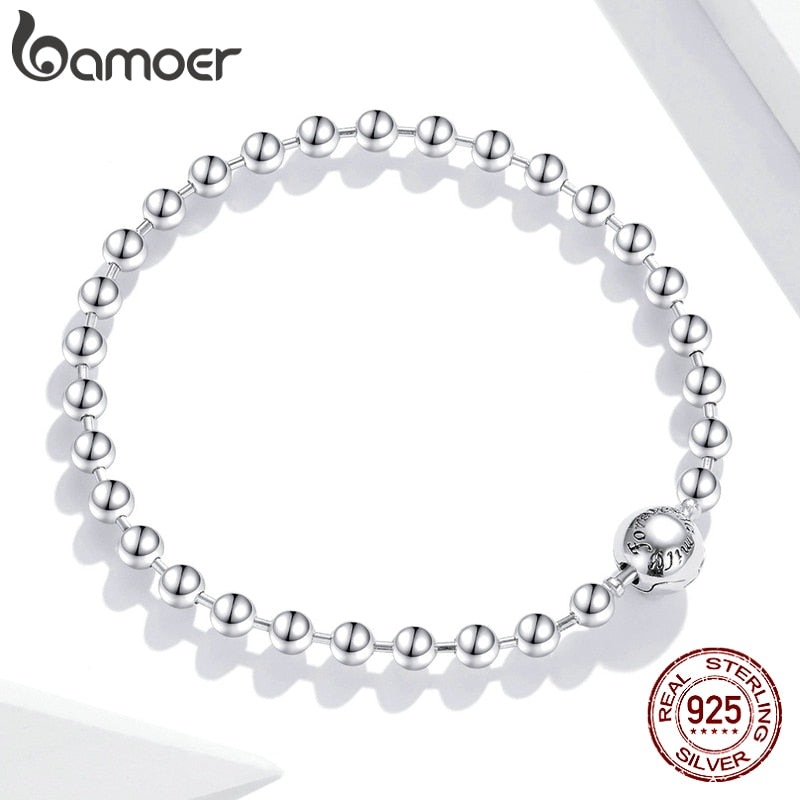 bamoer 925 Sterlingsilber-reines silbernes rundes Korn-Armband-für immer Liebes-Ketten-Frauen-Art- und Weisegrundlegende Armbänder SCB208