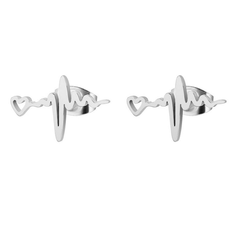 Jisensp Ecg Heartbeat Necklace Love Heart Necklaces Pendants for Women Gold Stainless Steel Jewelry Earrings Doctor Accessories