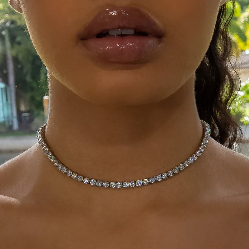 New 4mm Iced Out Bling 5A CZ Paved HipHop Choker Necklace For Women Lady Sparking Cubic Zirconia 1 Row Tennis Chain Jewelry