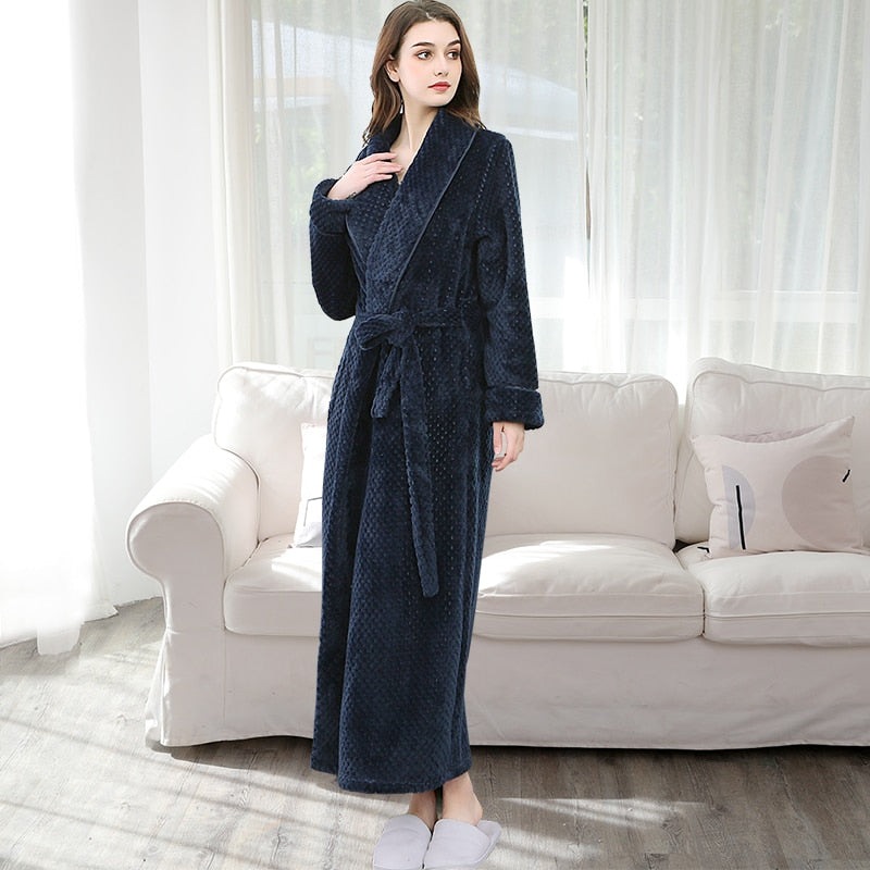 Men Winter Plus Size Long Coral Fleece Bathrobe Kimono Warm Flannel Bath Robe Men Cozy Robes Night Sleepwear Women Dressing Gown