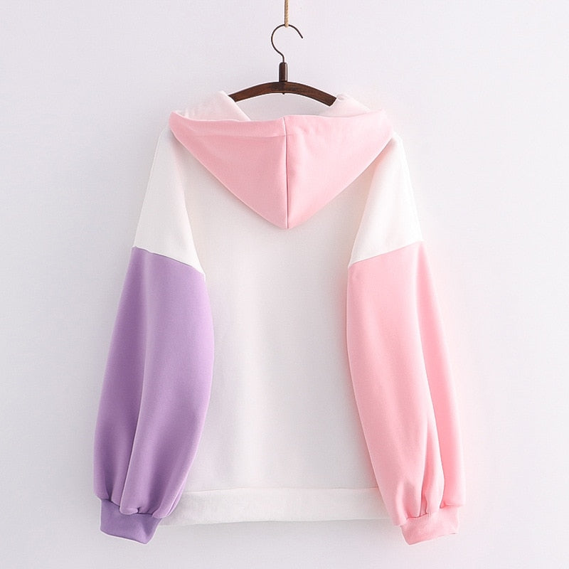 Women Bunny Hoodie Harajuku Kawaii Rabbit Anime Graphic Sweatshirt Teen Girls Winter Clothes Pink Purple Korean Cute Pullover