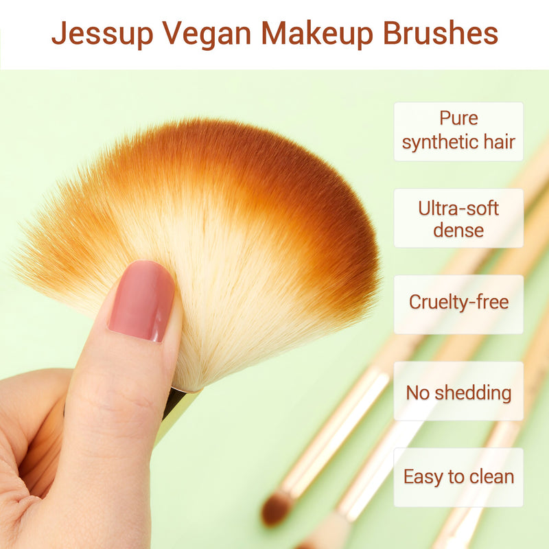 Jessup Bamboo 15 Uds. Juego de brochas de maquillaje profesional de belleza, kit de herramientas de brochas de maquillaje, base en polvo, definidor, delineador de sombreado