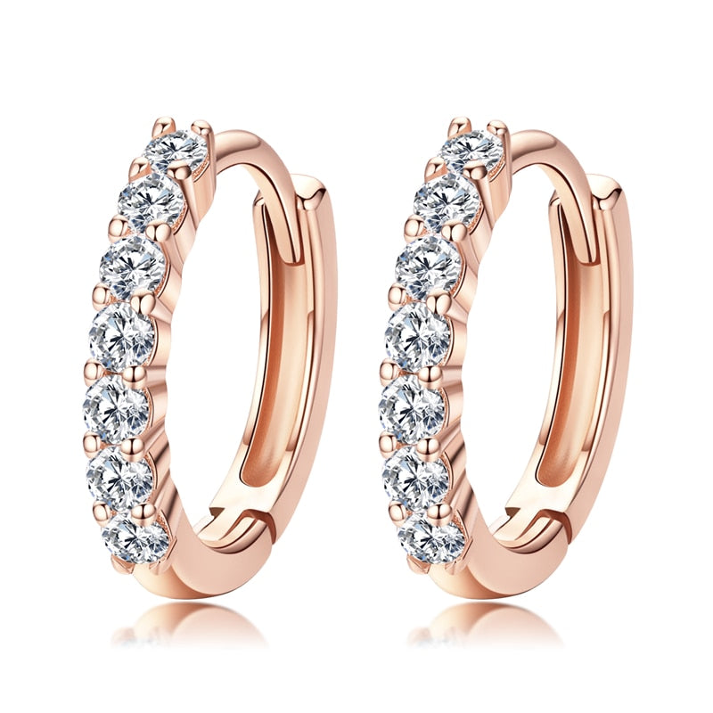 WOSTU New Genniue 925 Sterling Silver Rose Golden DIY Earrings With Zircon Hoop Earrings For Women Making Jewelry CQE351-C