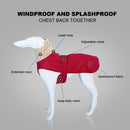 Ropa cálida de invierno para perros, chaqueta impermeable gruesa para perros, abrigo para perros rojo y negro con orificio para correa para perros medianos y grandes, galgo