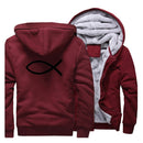 2022 Winter Mens Thick Sweatshirt Christian JESUS fish Hoodies  Brand Zipper Jacket Warm Fleece Thicken Coat Casual Streetwear
