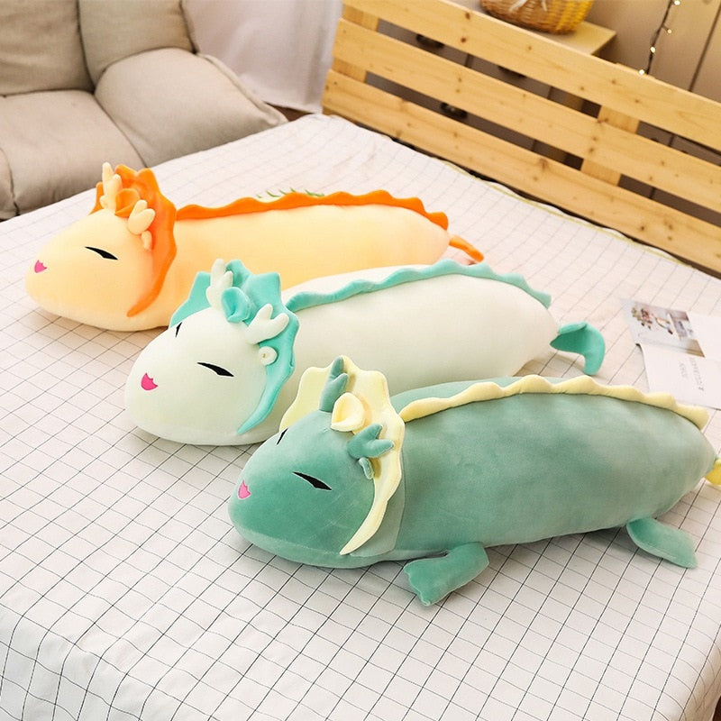 80cm-120cm Cute Long Dragon Plush Toy Soft Cartoon Animal Three Colors Dinosaur Stuffed Doll Sleeping Pillow Cushion Best Gifts