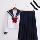 Bonito traje de marinero, conjuntos de uniformes escolares JK de manga larga para niñas, camisa blanca y falda plisada azul oscuro, trajes de Cosplay para estudiantes