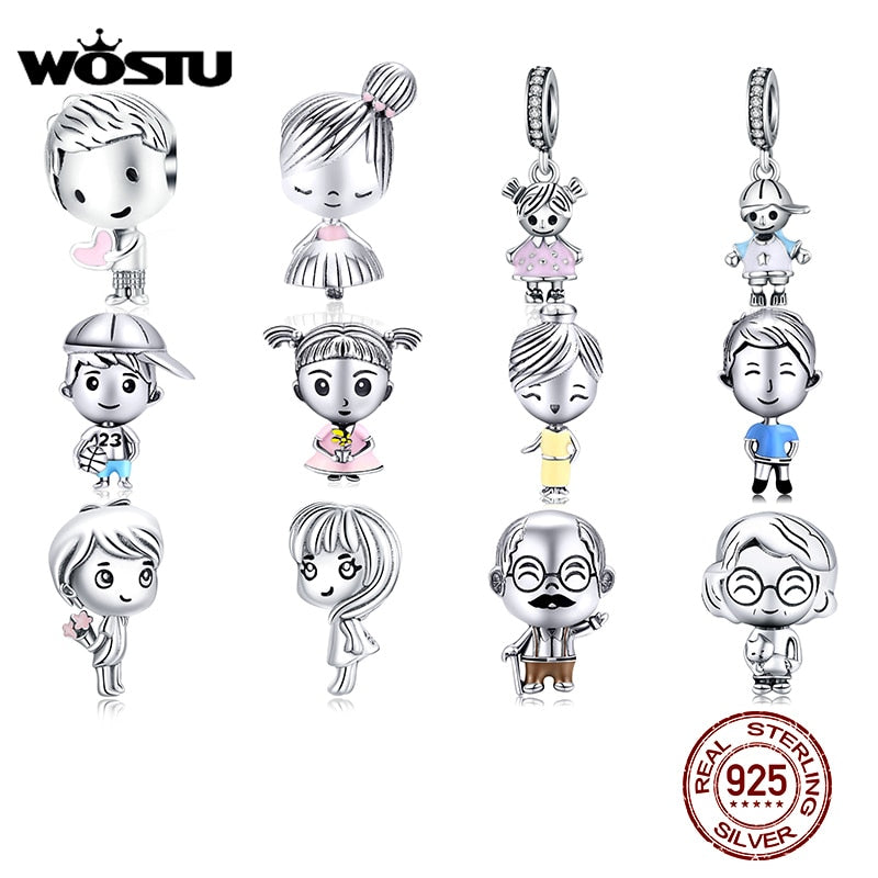 WOSTU New Design 925 Sterling Silver Family Beads Charms Fit Original Bracelet Pendant Fashion DIY Jewelry