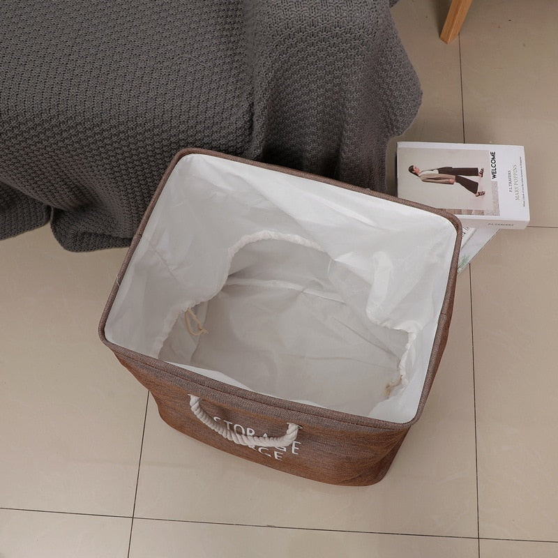 Cesta de almacenamiento de tela grande Cesta de lavandería cuadrada Bolsa de almacenamiento con cordón Misceláneas Libro Ropa Juguete Cubo de almacenamiento Organizador