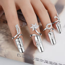 New Fashion Creative Opening Ring Flower Crystal Female Nail Cover Ring Set Jewelry Bridal Wedding Ring Wholesale