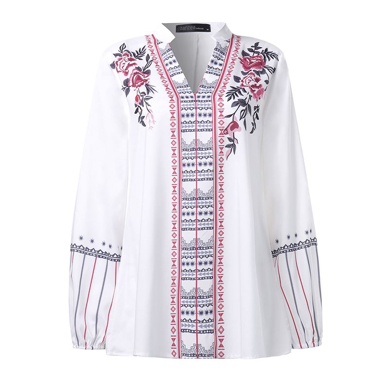 ZANZEA 2022 Fashion Printed Tops Women's Autumn Blouse Bohemian V Neck Long Sleeve Shirts Female Casual Loose Blusas Oversized