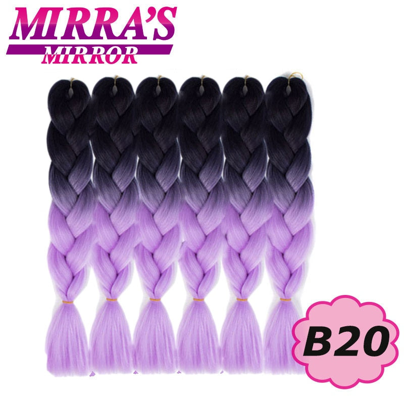 Trenzas Jumbo de 24 pulgadas, cabello sintético para caja trenzada, extensiones de cabello trenzado Ombre, tres tonos, negro, marrón, azul, rosa, espejo de Mirra