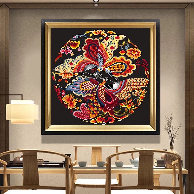 Needlework DIY Cross Stitch New Chinese Long Feng Cheng Xiang-Feng Qiu Huang Pattern Cross-stitch 11CT Full Embroidery Home Deco