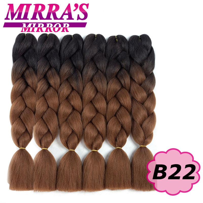 24 Zoll Jumbo Braids Synthetisches Haar für Box Braid Ombre Braiding Hair Extensions Three Tone Schwarz Braun Blau Pink Mirra's Mirror