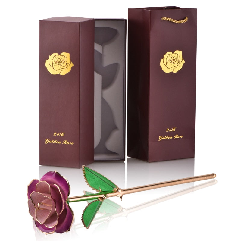 Regalos para mujer Rosa bañada en oro de 24 quilates con soporte Flores eternas Amor para siempre en caja Novia Boda Regalos de Navidad para ella