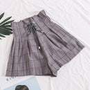 HELIAR 2022 Spring Women Plaid Shorts Elastic Waist Drawstring Wide Leg Shorts With Saches High Waist Shorts For Women
