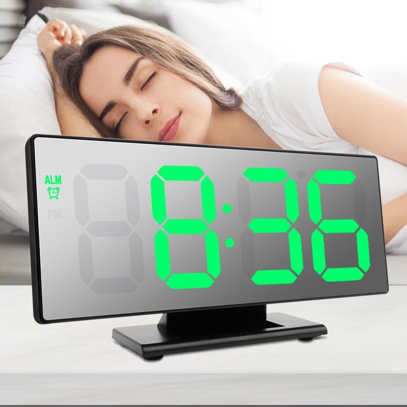 LED-Digitalwecker Spiegel Elektronische Uhren Multifunktionales großes LCD-Display Digitale Tischuhr mit Temperaturkalender