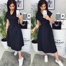 Office Lady Women Casual Sashes A-Line Dress Ladies Short Sleeve V-Neck Summer Dress 2022 Fashion Midi Party Dress Vestidos
