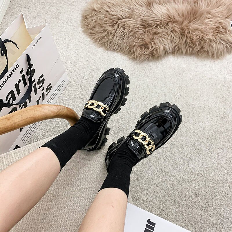 2022 Women Flats Lolita Mary Jane Shoes For Woman Spring Platform Ladies Loafers Vintage Soft Slip On Chain Oxford Shoes