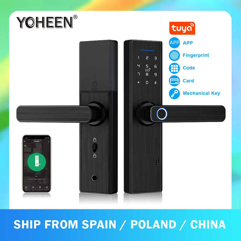 YOHEEN Wifi Electronic Smart Door Lock With Tuya App, Security Biometric Fingerprint Lock Password RFID Card