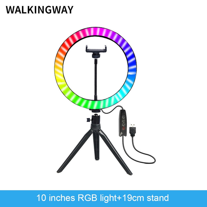 10&quot; LED ring light 26cm Photography Lighting Dimmable Selfie RGB lamp with tripod for makeup Youtube Tiktok phone camera video