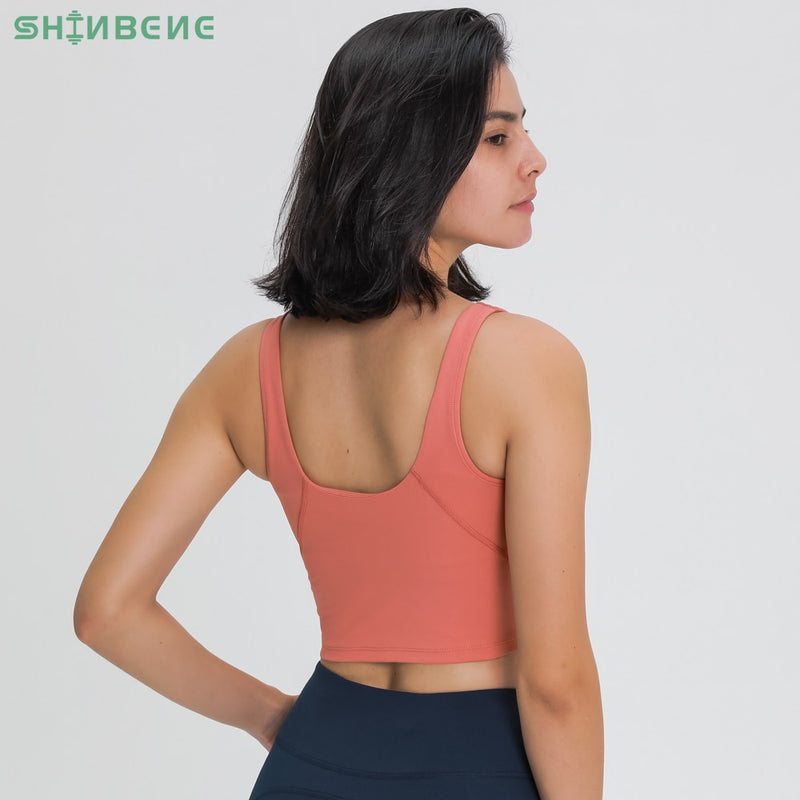 SHINBENE EVERYDAY Gemütliches, weiches Workout Gym Yoga Crop Top Damen Naked Feel Padded Athletic Running Fitness Sport-BHs Tops