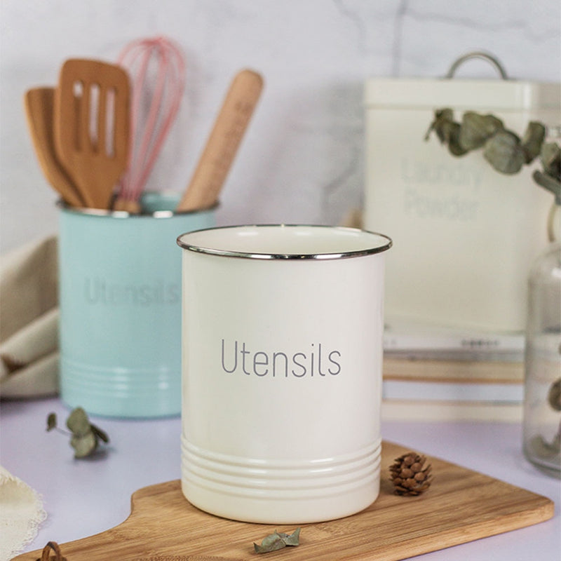 Round Utensil Storage Jar Kitchen Tableware Organizer Jars No Lid Cooking Tool Metal Box Scandinavia Cosmetic Brush Container