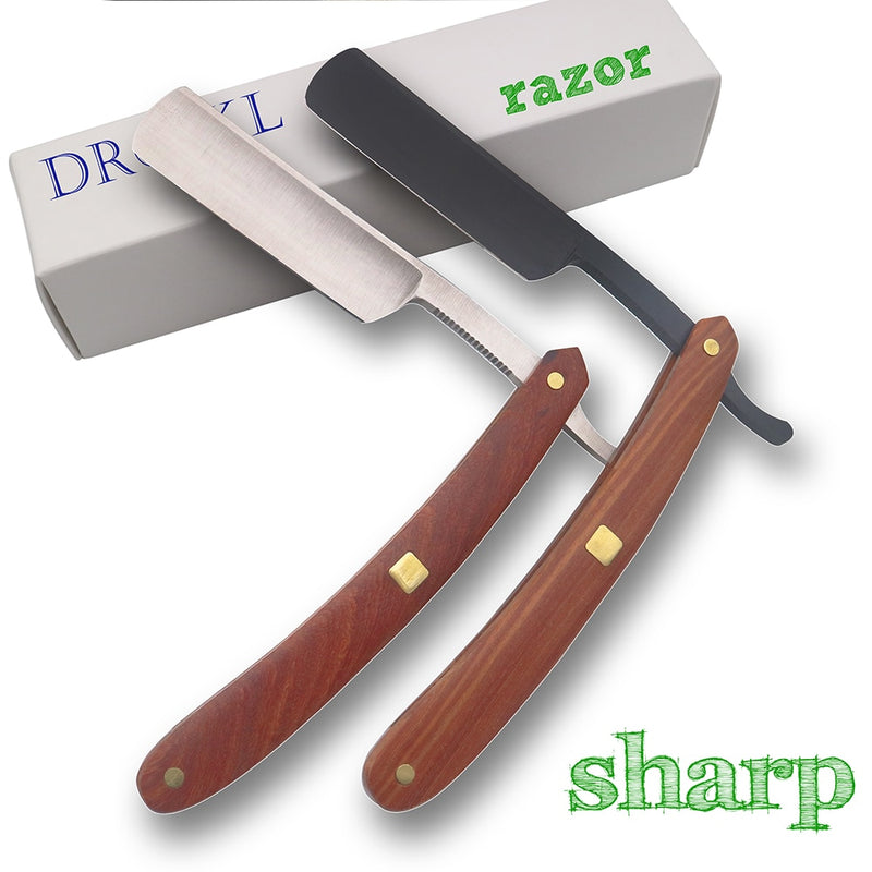 DRGSKL Wooden Handle Manual Shaving Razor Super Sharp, Classical Stainless Steel 440C Blade Razor Barber Shaver Hair Knifes