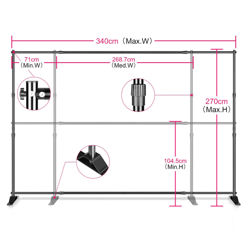 Double-Crossbar Backdrop Hintergrundständer Frame Support System für Fotografie Fotostudio Video Musselin Green Screen